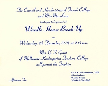 Invitation, Wardle House Break-Up, 1970