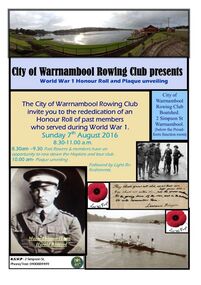 Flyer for an event, Advertisement of an event: Re dedication of a First World War plaque, 07/08/2016