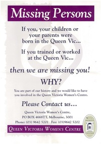Poster, Missing Persons, c.1996
