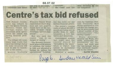 Newspaper clipping, Centre's tax bid refused, 12 October 1997