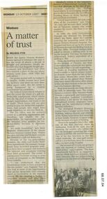 Newspaper clipping, A matter of trust, 13 October 1997