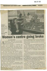 Newspaper clipping, Women's centre going broke, 1 October 1997