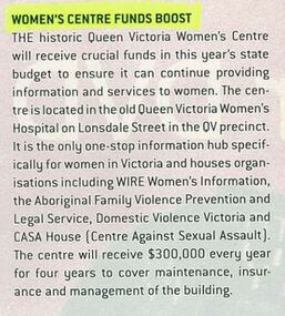 Magazine excerpt, Women's Centre Funds Boost, 1 June 2006