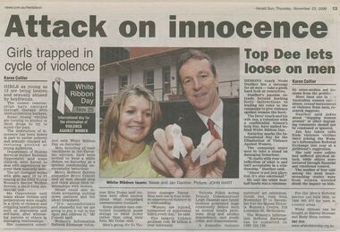Newspaper excerpt, John Hart, Attack on innocence: Girls trapped in cycle of violence and Top Dee lets loose on men, 23 November 2006