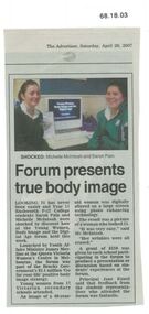 Newspaper clipping, Forum presets true body image, 28 April 2007