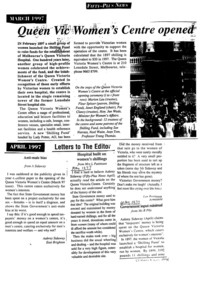 Newspaper excerpt, "Queen Vic Women's Centre opened" and "Letters to the Editor", c. April 1997