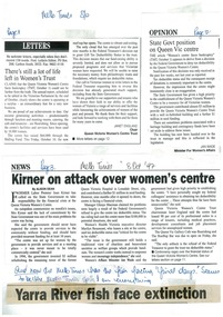 Newspaper excerpt, There's still a lot of life left in Women's Trust, State Govt position on Queen Vic Centre, and Kirner on attack over women's centre, 8 October 1997