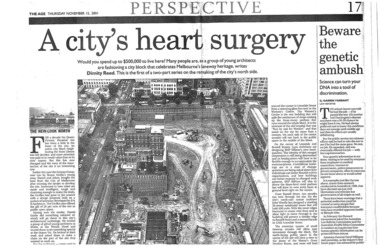 Newspaper page, A city's heart surgery, 15 November 2001
