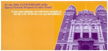 Invitation, It's the 10th ANNIVERSARY of the Queen Victoria Women's Centre Trust!, c. 2005