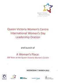 Program, Queen Victoria Women's Centre International Women's Day Leadership Oration, c. 2012