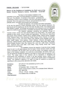 Press Release, Return of the Goddess and installation by Ruth Lyon at the Queen Victoria WOmen's Centre, 16/12/1996-31/03/1997, 12 December 1996