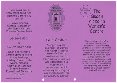 Pamphlet, The Queen Victoria Women's Centre, c. 1996