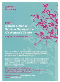 Invitiation, FREE women and money seminar series at the QV Women's Centre, c.2010