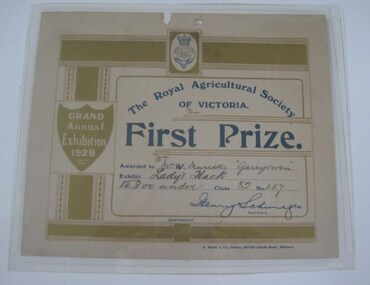 Certificate, H. Hearne & Co, Printers, 1929
