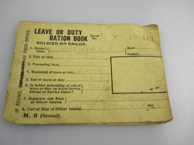 Leave or Duty Ration Book (Soldier or Sailor)