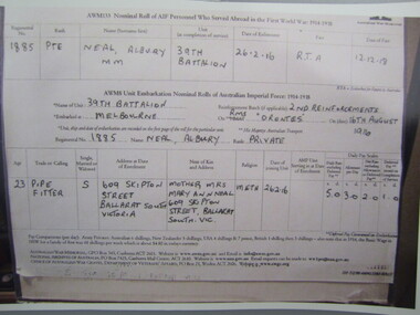 Photograph - Nominal Roll Entry