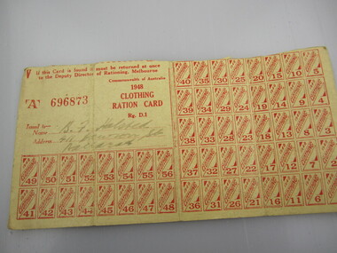 Ration Card - Clothing  1948