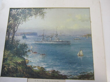 Painting - On cardboard of RAN fleet entering Port Jackson