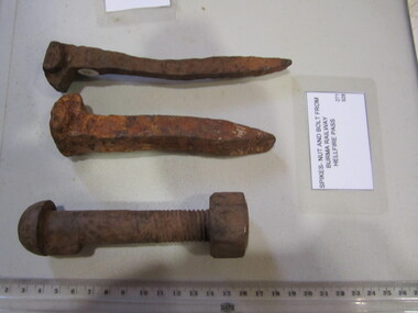 Railway Spikes x 2; Nut & Bolt - Burma Railway Hellfire Pass