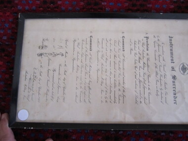 Certificate -  Framed "Instrument of Surrender"