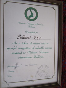Certificate of thanks - VVAA