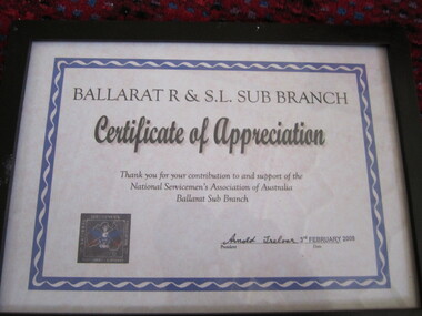 Certificate of Appreciation - Framed National Servicemen's Assoc of Aus