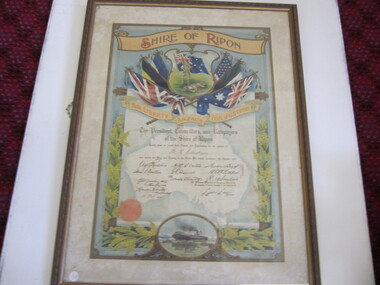 Certificate of Appreciation - Framed from Shire of Ripon