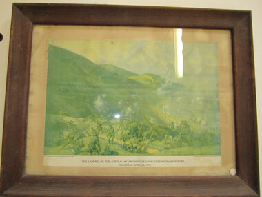 Print -Framed "The Landing of the Australian and New Zealand Expeditionary Forces, Gallipoli, April 25, 1915 by Percy Leeson