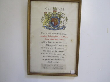Commemorative Scroll - Framed - J E Mann RAN