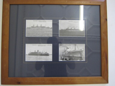 Photographs - Framed x 4 Troopship "Empress of Britain"; "Troopship "Queen Mary"' Troopship "Dominion Monarch" & Troopship "Stirling Castle"