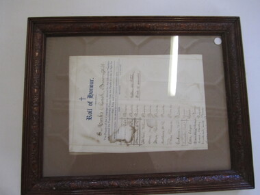 Certificate - Roll of Honour St Mark's Church, Brown Hill