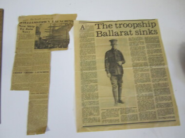 Newspaper Articles x 2 (re HMAS Ballarat)