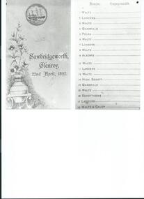 Photograph of dance card, Sawbridgeworth, Glenroy, 22nd April, 1892