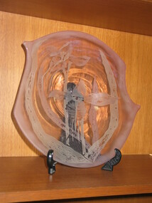 Etched clear glass sculpture, Scott Cowcher, Orchid plate, 1985