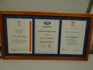 Framed certificates of apprecition x 3