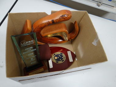 Box of various small plaques