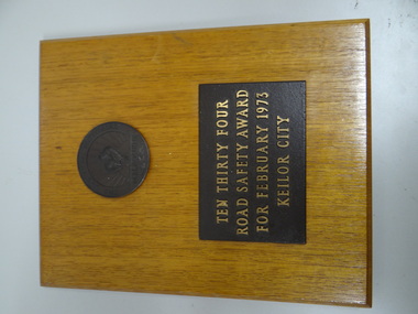 Wooden Plaque, TEn Thirty Four Road Safety Award, 1973