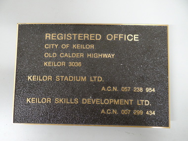 Outside Wall Plaque, Registered Office, City Of Keilor