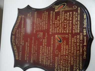Wooden Plaque, Overnewton Gatehouse (Arts Centre Development), 1987
