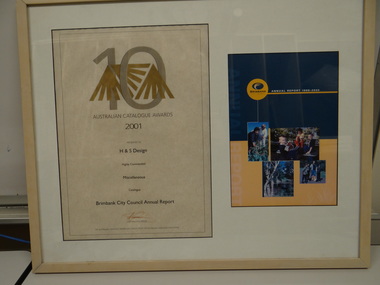 Framed Awards Certificate, Australian Catalogue Awards 2001, 2001