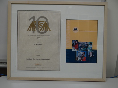 Framed Awards Certificate, Australian Catalogue Awards, 2001