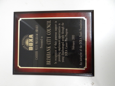 Wooden Plaque, Career Plus Program Award, 2000