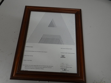 Framed Award Certificate, 2002 Victorian Architecture award, 2002