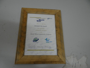 Framed Award Certificate, Waste Wise, 2005
