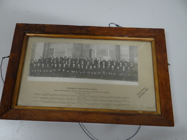 Framed photograph, Sunshine Harvester Works, 1928