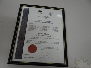 Framed Award Certificate, Regional Cadet Unit