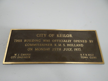 Metal Plaque, Metal Plaque City of Keilor 1977, 1977