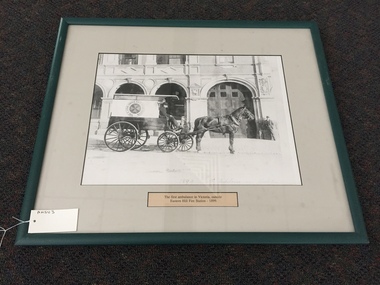 Photograph, framed, The first ambulance in Victoria, outside Eastern Hill fire station - 1899