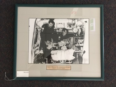 Photograph, framed, Interior of MICA 6 in 1982, a comprehensive life support system for time-critical patients