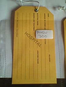 Tag, mass casualty event, Circa 1980